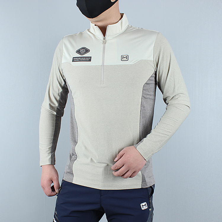 Spring-style outdoor sashimi long sleeve T-shirt male collar breathable climbing jersey splicing speed dry riding fast dry clothes elastic