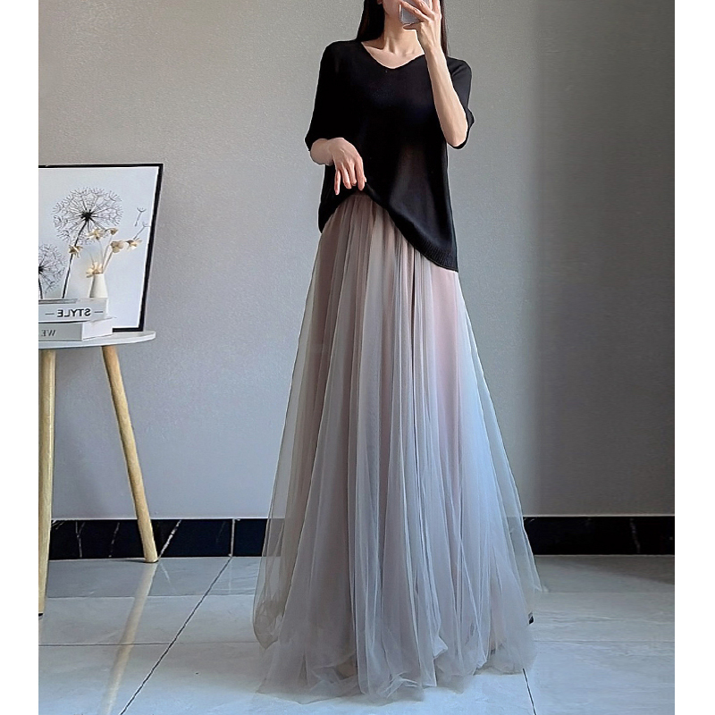Super Fairy-Like Mesh Skirt for Women, Summer Large Flared Tutu Skirt, Slimming, Drapey, Elegant, Holiday Style, Long Fairy Gauze Skirt