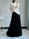 Black Pleated Skirt for Women, Spring and Summer Loose Chiffon Long Skirt, Hip-Covering, Slimming, Irregular, Super Fairy-Like, Large Hem A-Line Skirt