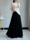 Black Pleated Skirt for Women, Spring and Summer Loose Chiffon Long Skirt, Hip-Covering, Slimming, Irregular, Super Fairy-Like, Large Hem A-Line Skirt