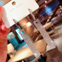 South Korea 2021 new earrings East Gate full diamond earrings female temperament long face thin earrings sterling silver needle earrings