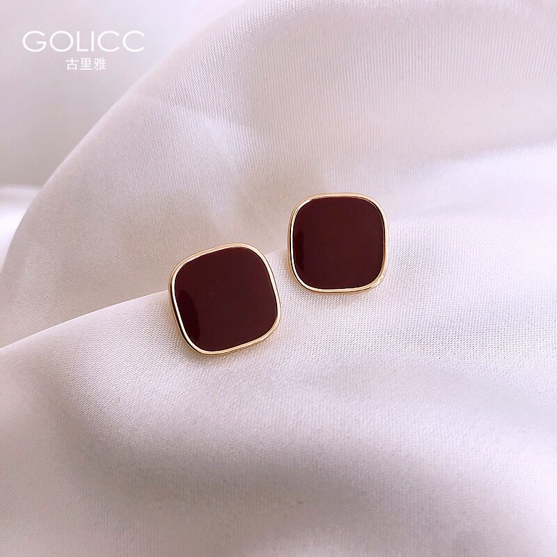 Korean Wine Red Color Method Superior Earrings Woman Temperament 2022 New Tide Ear Pin 925 Pure Silver Silver Needle Ear Accessories