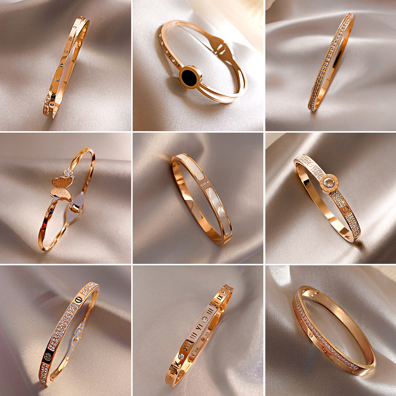 South Korean Roman digital titanium steel inlaid drilling bracelet female handmade with small crowddesign net red hand ring minimalist personality