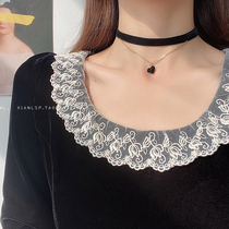 Korean retro love peach pendant necklace female choker temperament Net red light luxury niche black rope collar neck chain tide