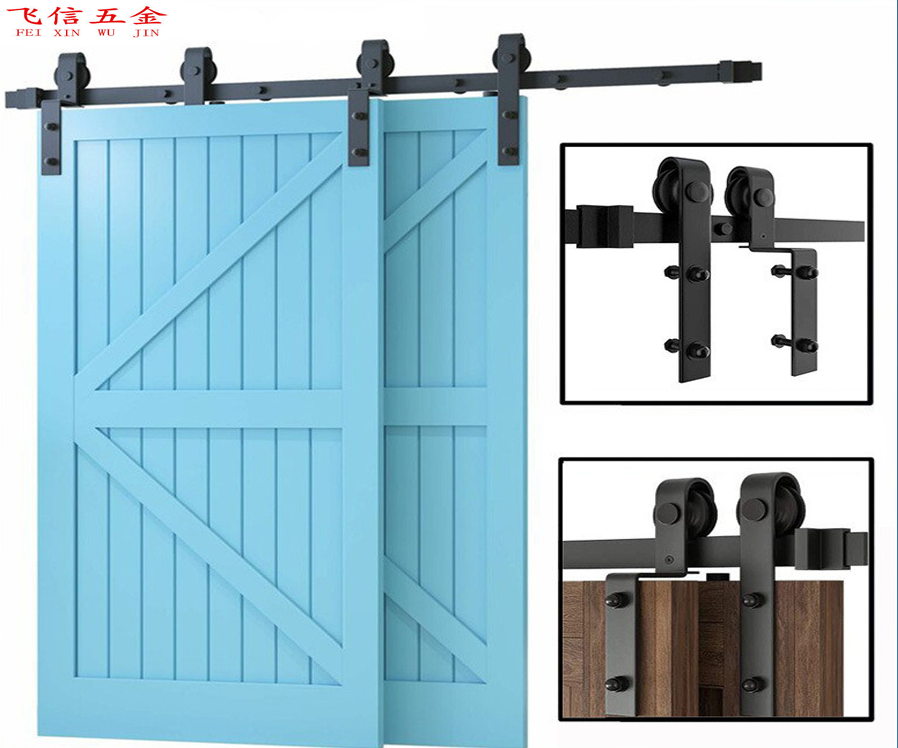 Barn door hardware hanging wheel track rail accessories full set of sliding door single track double door overlapping pulley door track single track