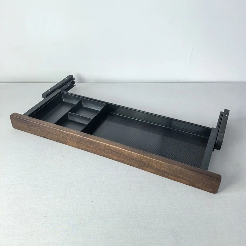 Unite Furniture's New Pull-Out Under-Desk Walnut Drawer with Lockable and Partitioned Under-Desk Storage Box