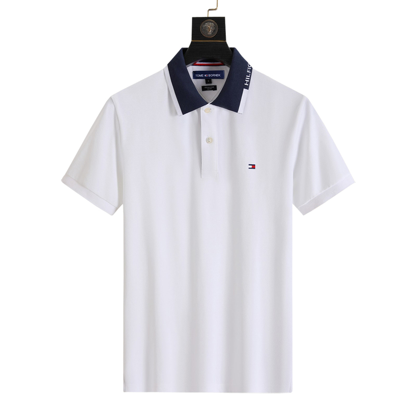 Authentic Tommy Hilfiger Men's Short-Sleeved Polo Shirt Classic Style Lapel Large Size Pure Cotton Breathable Half-Sleeved T-Shirt