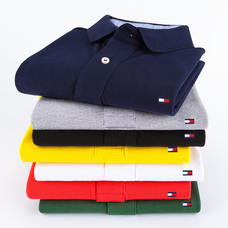Authentic Tommy Hilfiger Polo Shirt Short-Sleeved Men's Summer Pure Cotton Breathable Lapel Non-Iron Large Size Half-Sleeved T-Shirt