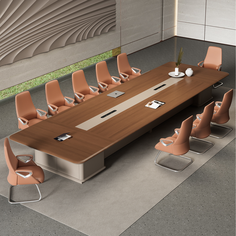 Office Conference Table, Long Table, Light Luxury, High-End, Large, Thickened Conference Table and Chair Set, Business Reception and Negotiation Table