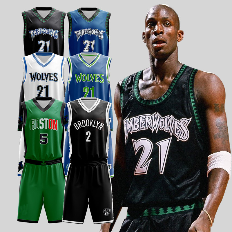 Garnett jersey Timberwolves No. 21 rookie Black Wolf BlueWolf King Celtics 5 Nets No. 2 retro basketball jersey