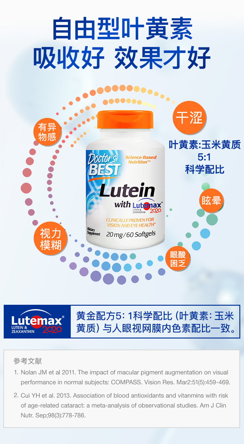 美国进口 Doctors Best 叶黄素软胶囊 60粒*2瓶 图5
