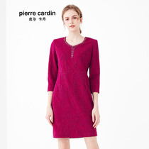 Pierre Cardin 2020 Summer new rose color seven-point sleeve round neck dress simple loose one-step dress women