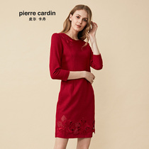 Pierre Cardin womens 2020 Autumn new red long sleeve round neck dress fashion foreign womens dress