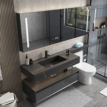 Rock board one bathroom cabinet combination light luxury solid wood mirror cabinet modern simple wash face wash hand basin cabinet Cabinet
