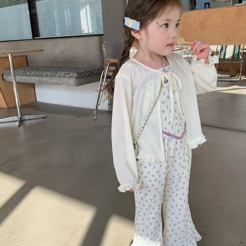 2025 Summer New Style Girls' Fashionable Versatile Thin Knitted Cardigan Children's Solid Color Casual Sun Protection Clothing Trendy