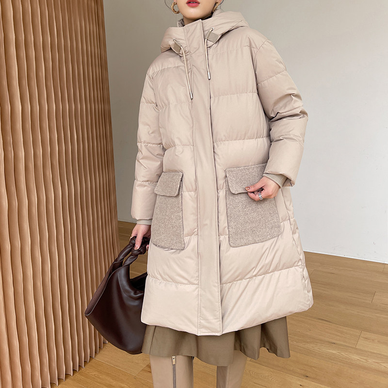 Fashion High-end Duvet Clothing Women's Collar Mid-Length Version Goose Down Eiderdown Coat With Cap Sashimi Jacket 2021 Winter New