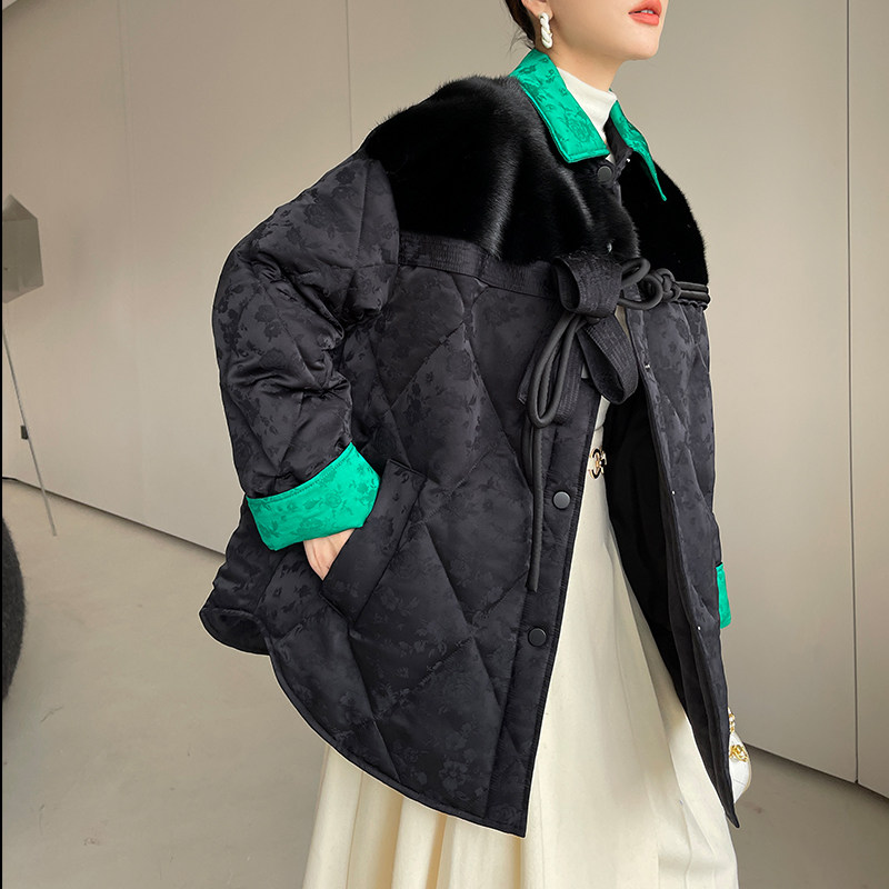 Mink fur country wind coloured white velvet feather feather feather in the long 2022 Han - edition casual coat