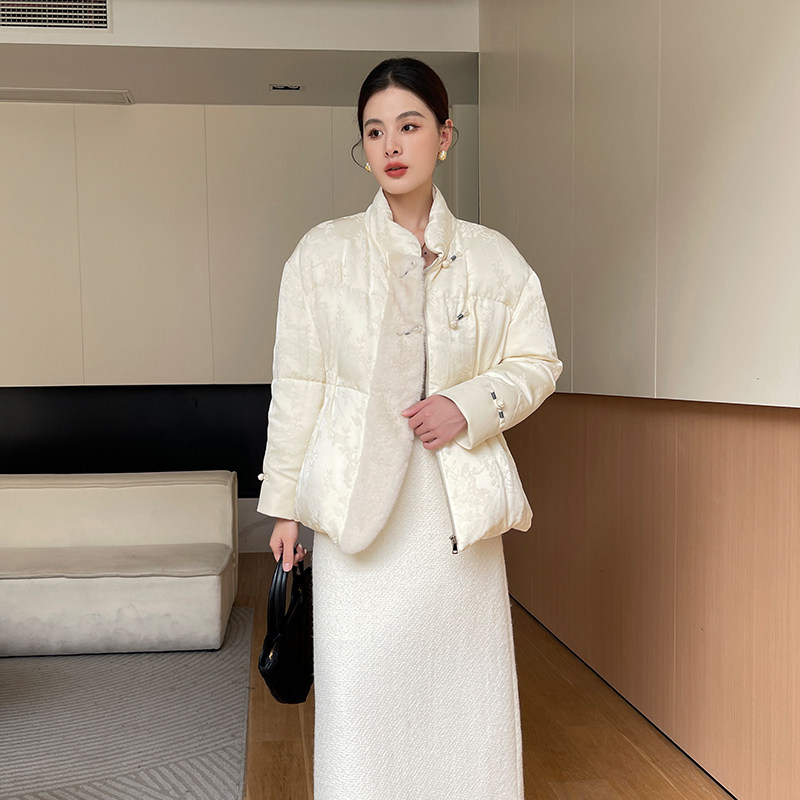 Imported mink fur white velvet suit to fit short coat 2022 - winter - leaning wind disc button down jacket