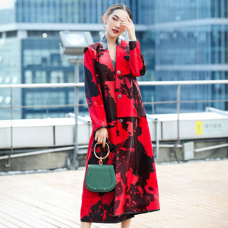 Colour Lan 2018 genuine leather fur integrated female medium Long version Fetal Cow Fur Coat Printed Single Loaded Autumn Winter Wind Clothing New European stock