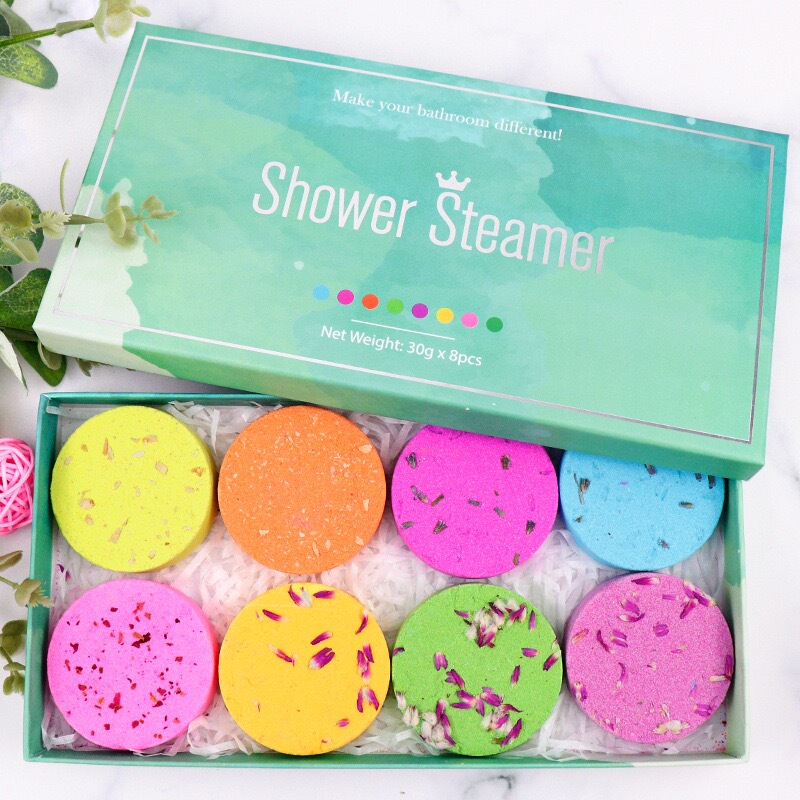 Showersteamer Shower Tablets Steam Bath Bath Fragrance Tablets Gift Set Box of 8 Tablets with Petals