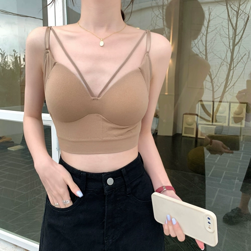 Сексуальный бюстгальтер пуш-ап, летняя майка топ, V-образный вырез, тонкий ремешок, красивая спина, с лямками, популярно в интернете