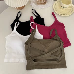 Sleeveless bottoming shirt women's spring and summer inner wear-free beautiful back underwear camisole top outerwear small vest with chest pad bra