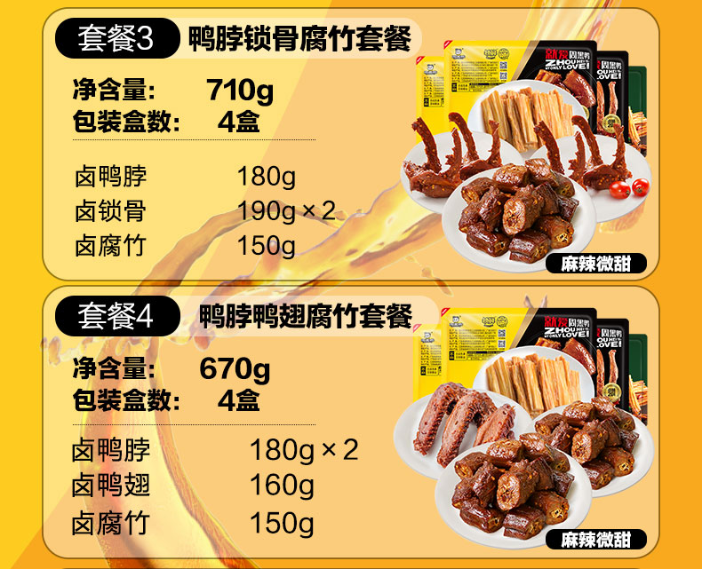 【周黑鸭旗舰店】鸭脖锁骨鸭翅组合700g