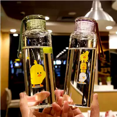 Douyin Net red water cup glass cute male and female students single-layer High Borosilicate Glass Portable trend accompanying Cup
