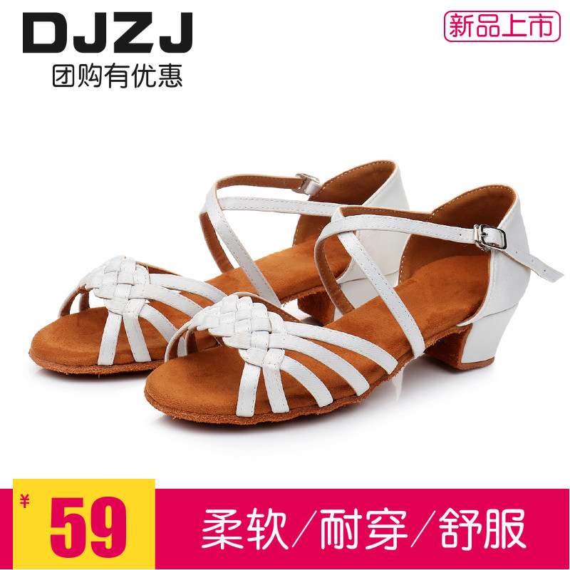 DJZJ girl Latin dance shoes toddler child national standard dance soft bottom spring summer young children practice early scholar new dance shoes