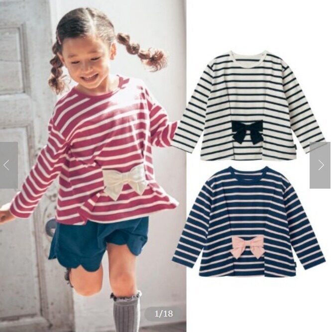 Thousands of girls striped bow knots cotton loose T-shirt 80-150