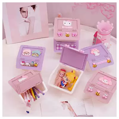Cartoon Melody kitty desktop storage box small object jewelry storage sub-packaging box clamshell jewelry small box