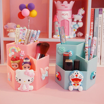 Girl heart ins Creative student pen holder Cute cartoon desktop makeup brush Lipstick storage bucket Stationery storage box