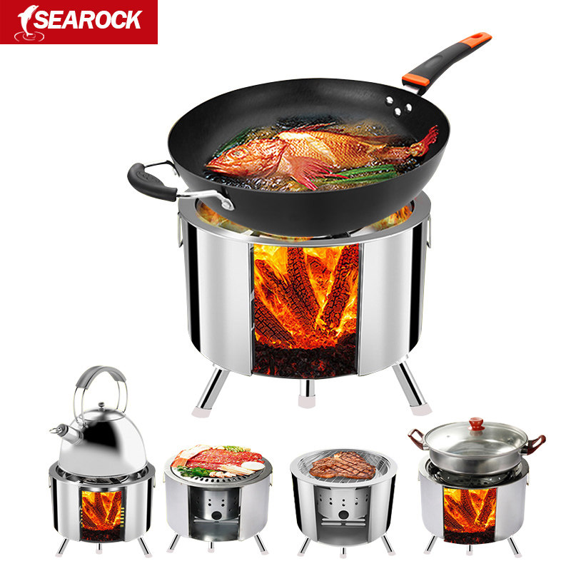 Sea rock multi-function barbecue grill Outdoor barbecue firewood stove Portable picnic camping stove Rice cooker kettle barbecue stove