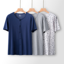 Spring weaving middle-aged and elderly short-sleeved vest old man cotton cardigan big size loose cotton mens sweatshirt summer