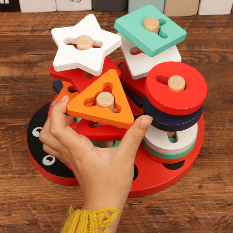 Children's puzzle toys 2 years 4 sets of columns geometric shapes paired with wood 3 babies 4 Kindergarten 5 Montets early