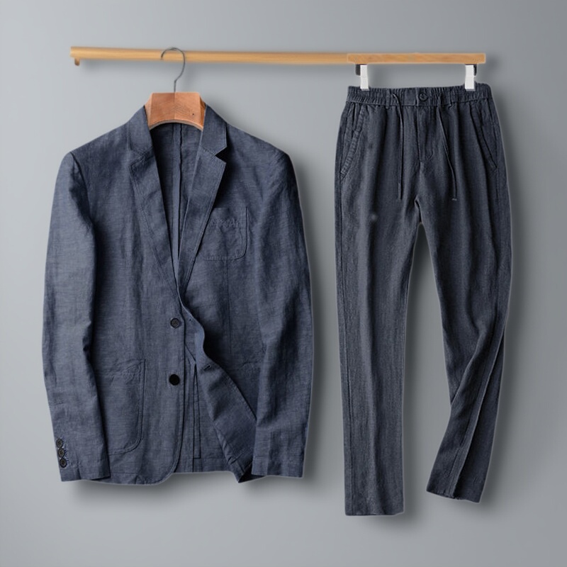 Linen Suit Set for Men, Summer Thin Style, Slim Fit, Spring and Autumn, High-End Feel, Men's Casual Suit, Men's Jacket and Pants