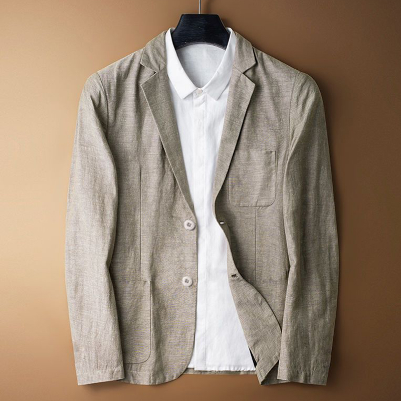 Pure Linen Suit Jacket for Men, Spring and Autumn Thin Breathable Casual Single-Breasted Summer Blazer, Men's Casual Suit