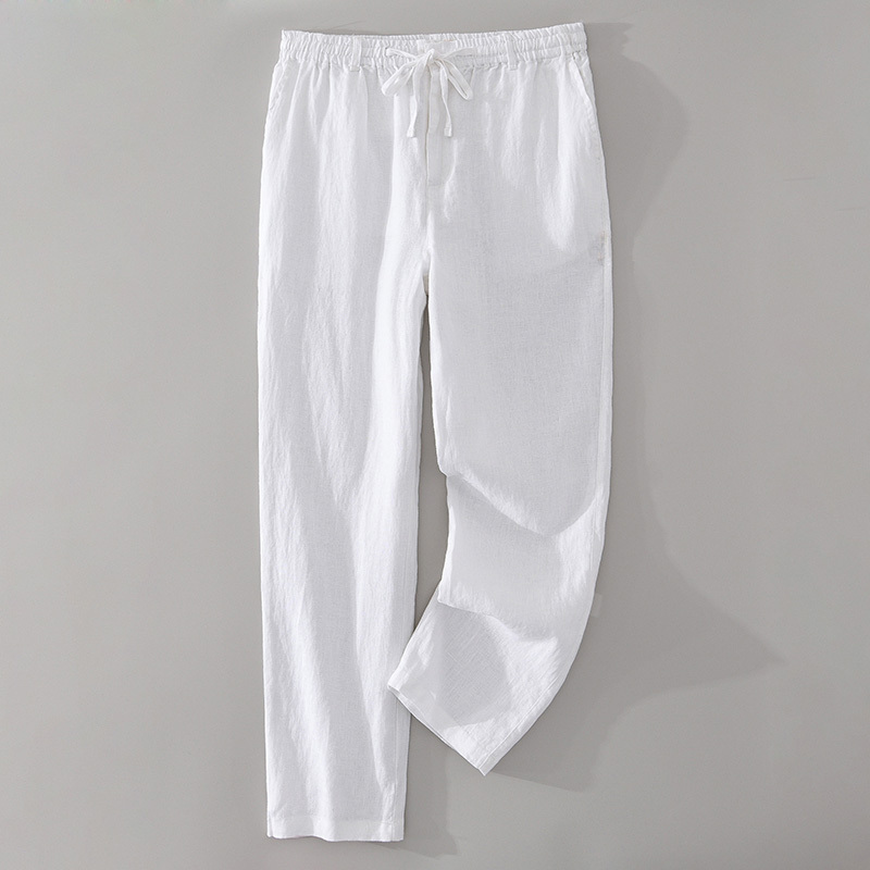 Men's Casual Straight-Leg Linen Pants, Summer Thin Men's Pants, Loose Long Pants, Linen Material, White Pants for Men, Summer Style