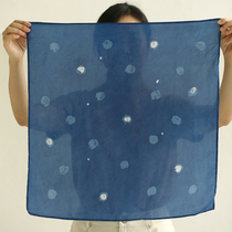 Far home copper ammonia silk wax painted blue dyed small silk scarf Square scarf scarf A-001 starry sky