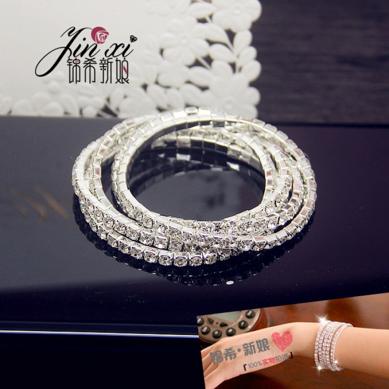 Korean version Crystal bracelet bracelet bridal gown with retro shiny full drill single row multi-row elastic wide bracelet woman-Taobao