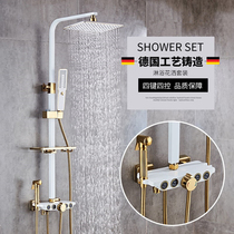 German European black shower set Wall Wall all copper hot and cold lift non-constant temperature bathroom booster nozzle