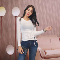 Side drawing rope lace strap T-shirt woman Modale tight fit and great personality Sexy seductive slap undershirt blouse