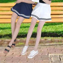 Korean version College Wind 100 hitch a high waist student bestie dress A word dress sweet and two bars half a short dress baseball suit woman