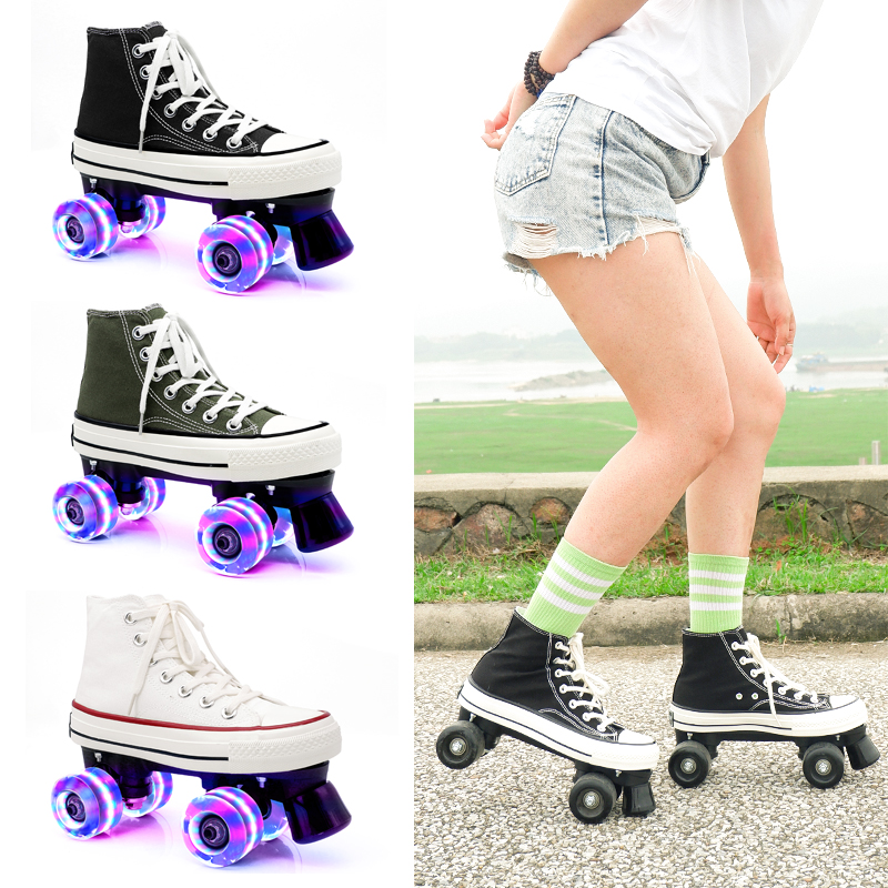 Skates Adult canvas double row roller skates Adult roller skates four wheels flash double row skates men and women