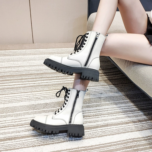 Martens, белые утепленные ботинки на скрытом каблуке, короткие сапоги, из натуральной кожи, подходят для подростков, 2024 года, подходят для весны и осени