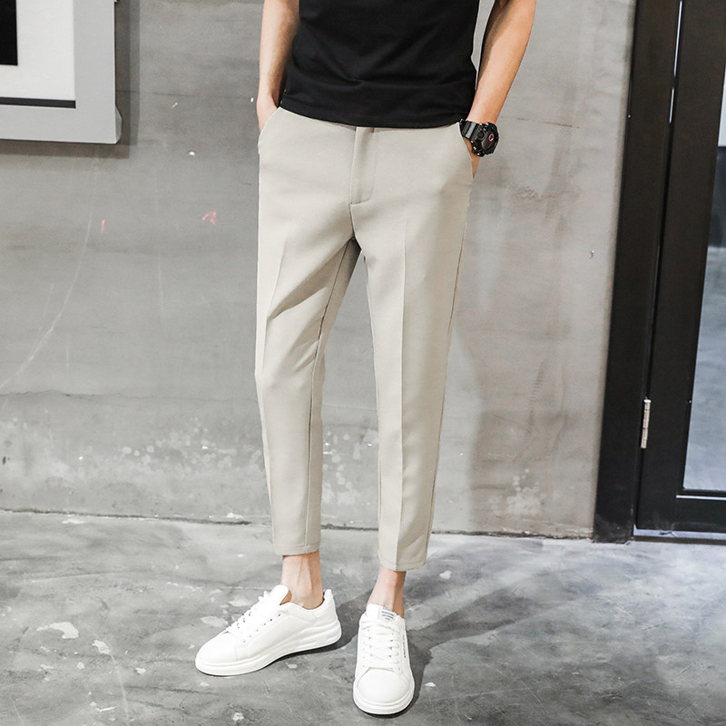 trousers men's nine-point pants slim small feet trend all-match drape 2021 new summer thin men's casual pants
