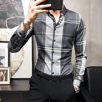 2021 new plaid shirt mens long-sleeved Korean version of the trend slim fit and versatile handsome casual non-ironing mens shirt