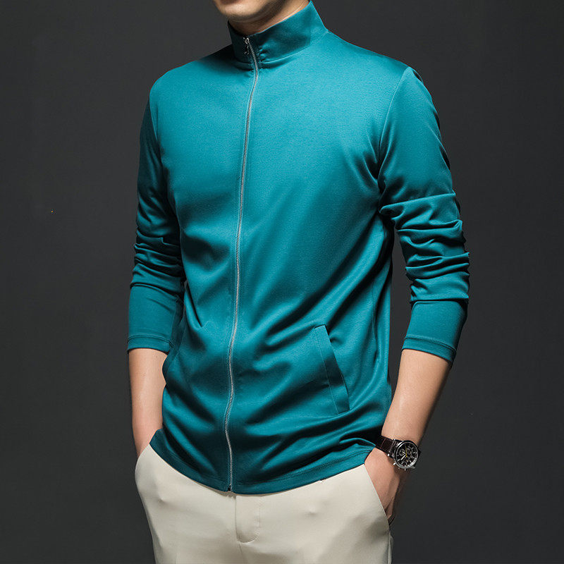 2021 new spring men's thick T-shirt jacket tide brand Korean version of the trend without a hat with zipper pure cotton long-sleeved t-shirt men