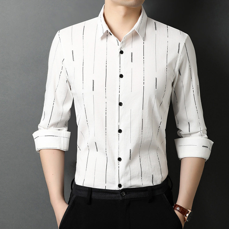 Striped shirt men's long-sleeved Korean version of the trend slim handsome top business casual young men's shirt spring and autumn models