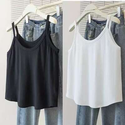 Summer new loose sleeveless top for chubby girls to look slimmer, plus-size Korean simple solid color halter top for girls